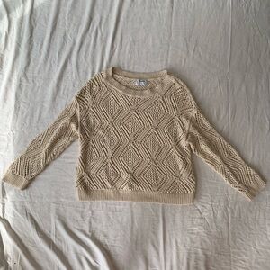 Old Navy Light Tan Beige Crochet Knit Sweater Size M